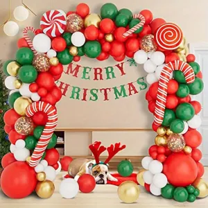 120pcs Christmas Balloon Garland Arch Kit - Festive Holiday & New Year Decor for Parties, Offices, Classrooms - Durable Latex, Mixed Colors, Christmas Decor