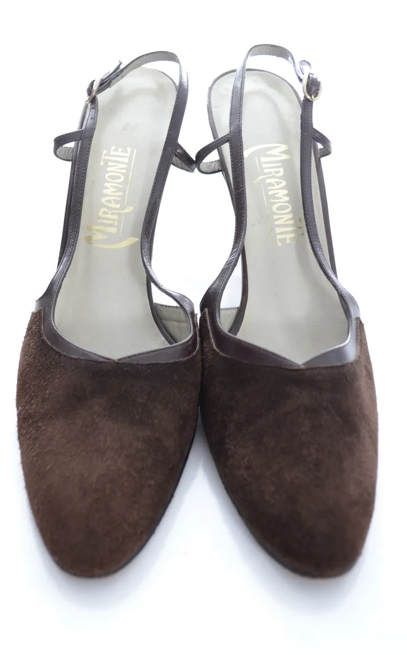 1970s Brown Suede Slingback Vintage Shoes Miramonte Size 8