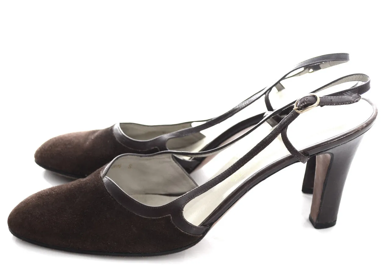 1970s Brown Suede Slingback Vintage Shoes Miramonte Size 8