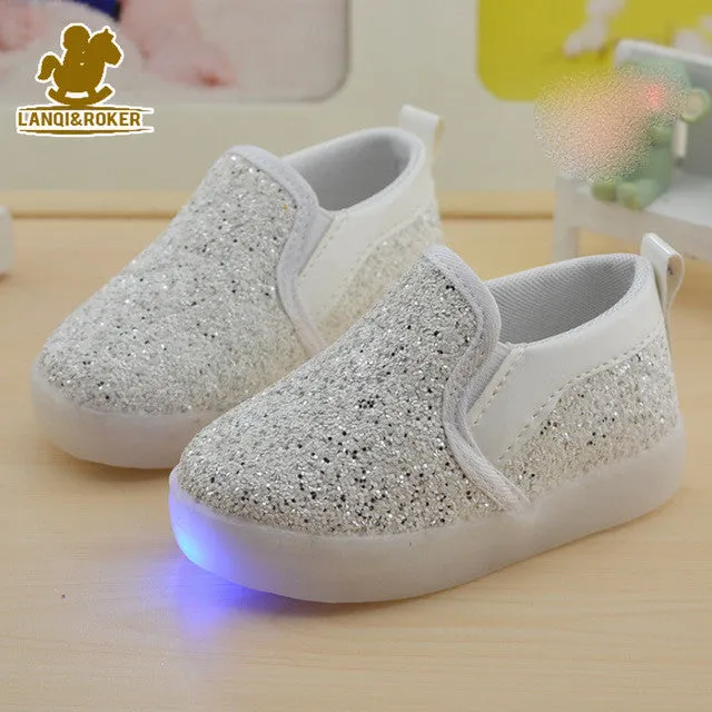 2017 New Baby Children Shoes Kids Led Flash Sneakers Spring Autumn Fashion Sequin Sneakers Girls Princess Lightning Shoes 21-30