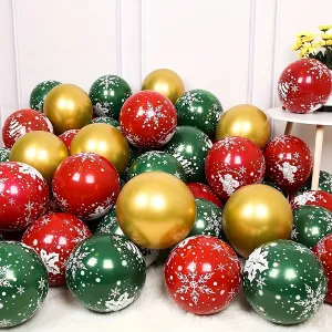 30pcs Festive Christmas Latex Balloons - 10" Golden, Green & Red Confetti for Holiday Party Decorations, for Christmas, Autumn