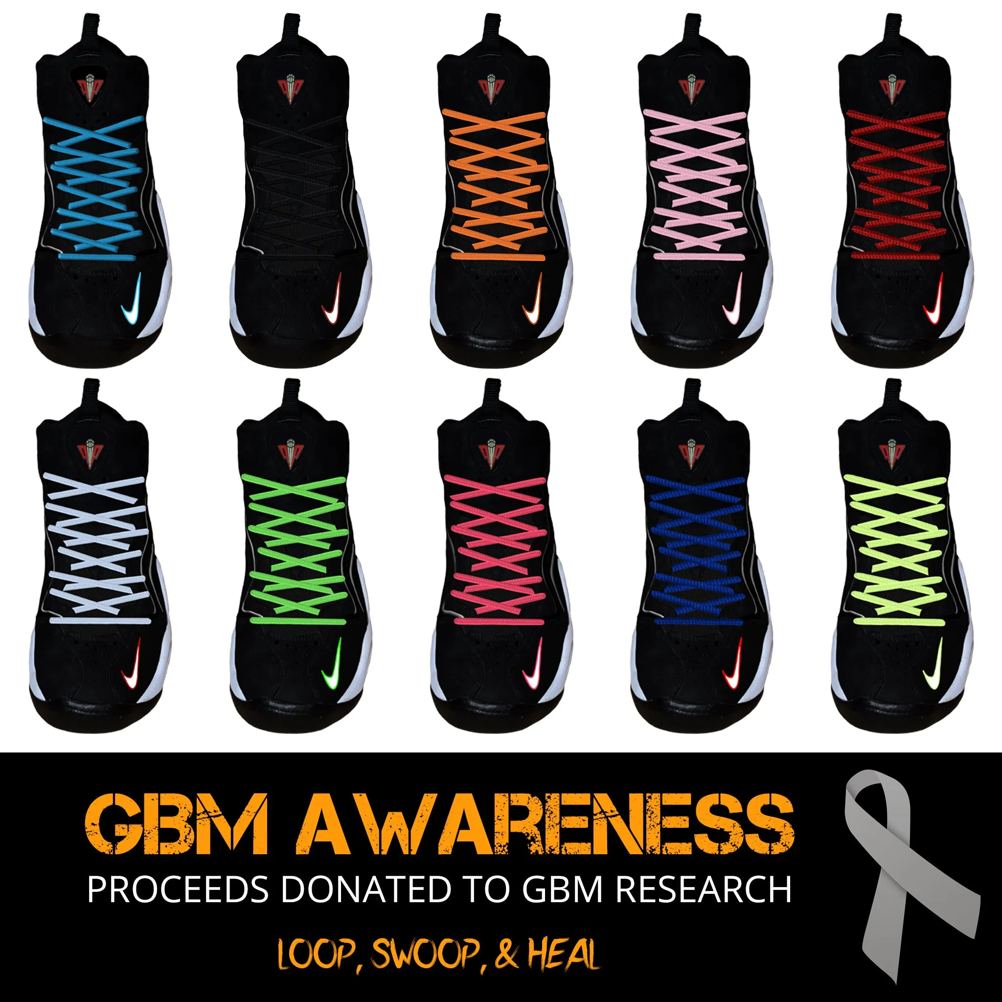 45" Round Athletic Laces for GBM Awareness