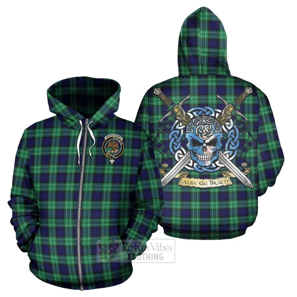 Abercrombie Tartan Hoodie with Family Crest Celtic Skull Style