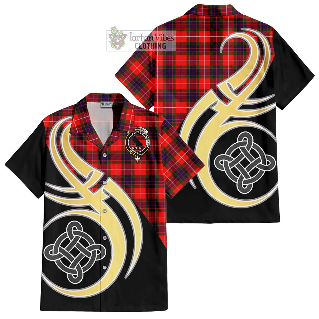 Abernethy Tartan Short Sleeve Button Shirt with Family Crest and Celtic Symbol Style