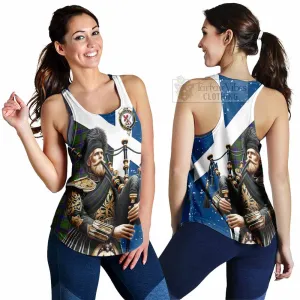 Adam Tartan Women's Racerback Tanks with Family Crest Scottish Bagpiper Vibes