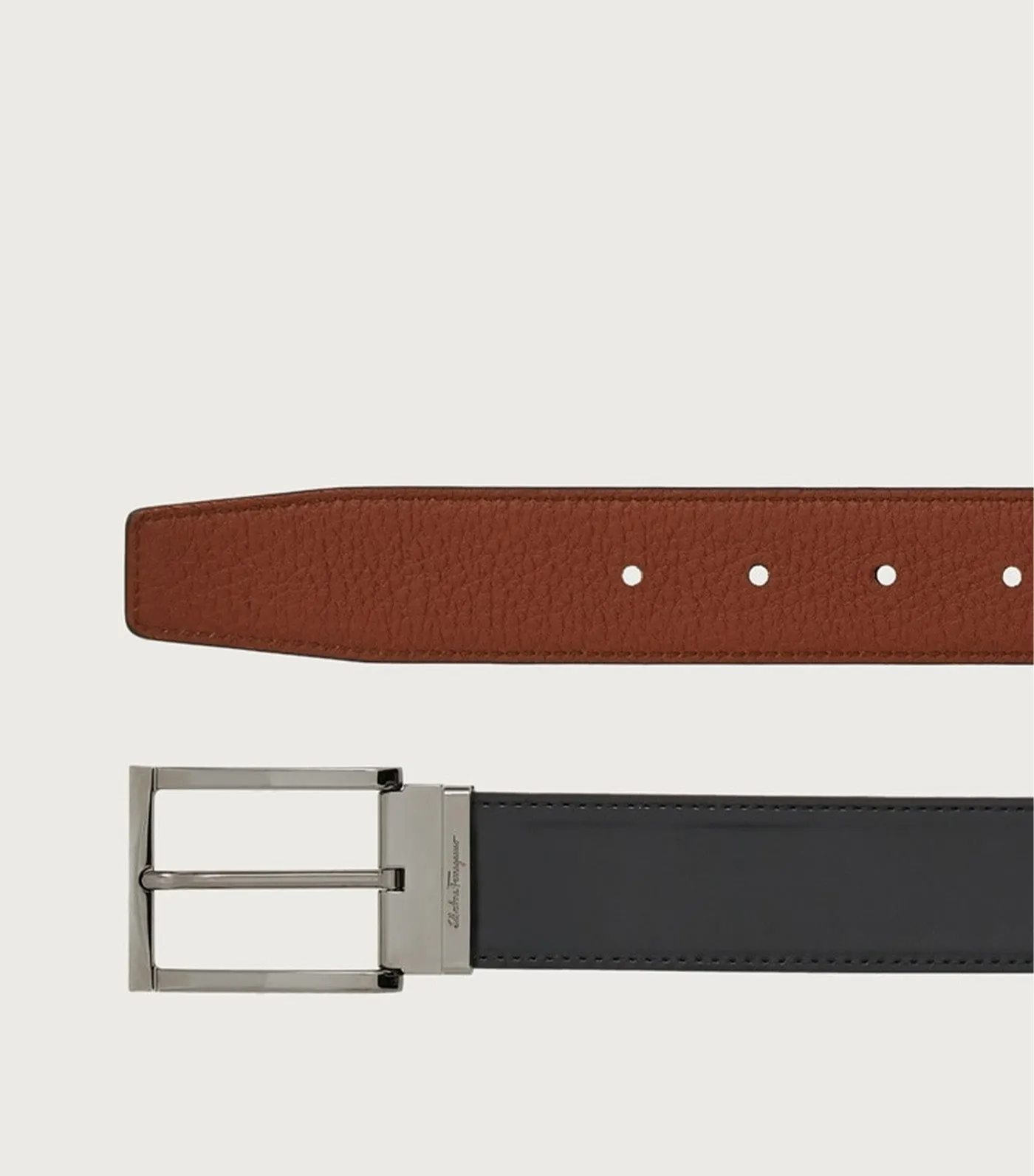 Adjustable and Reversible Rectangular Buckle Belt Black/Cappuccino