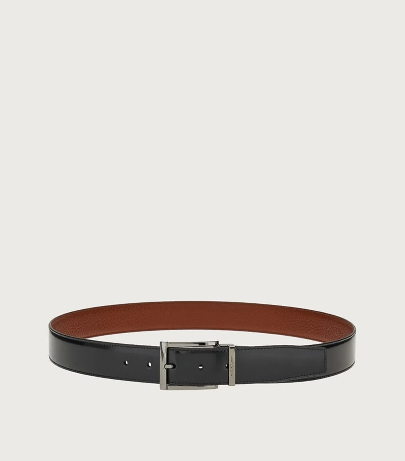 Adjustable and Reversible Rectangular Buckle Belt Black/Cappuccino