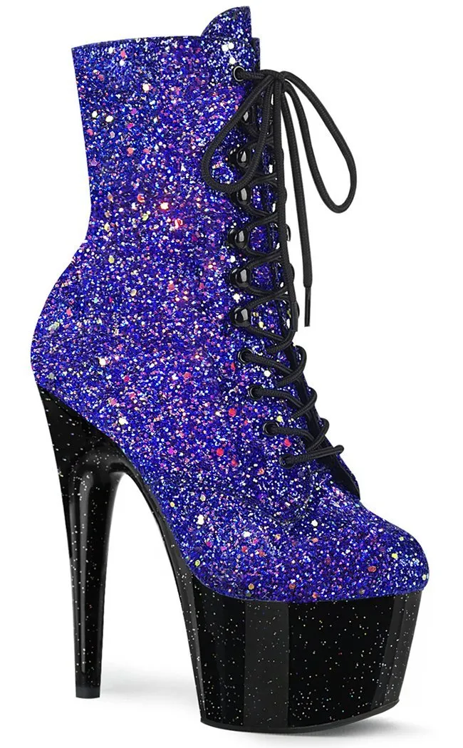 ADORE-1020MG Blue Glitter & Black Boots