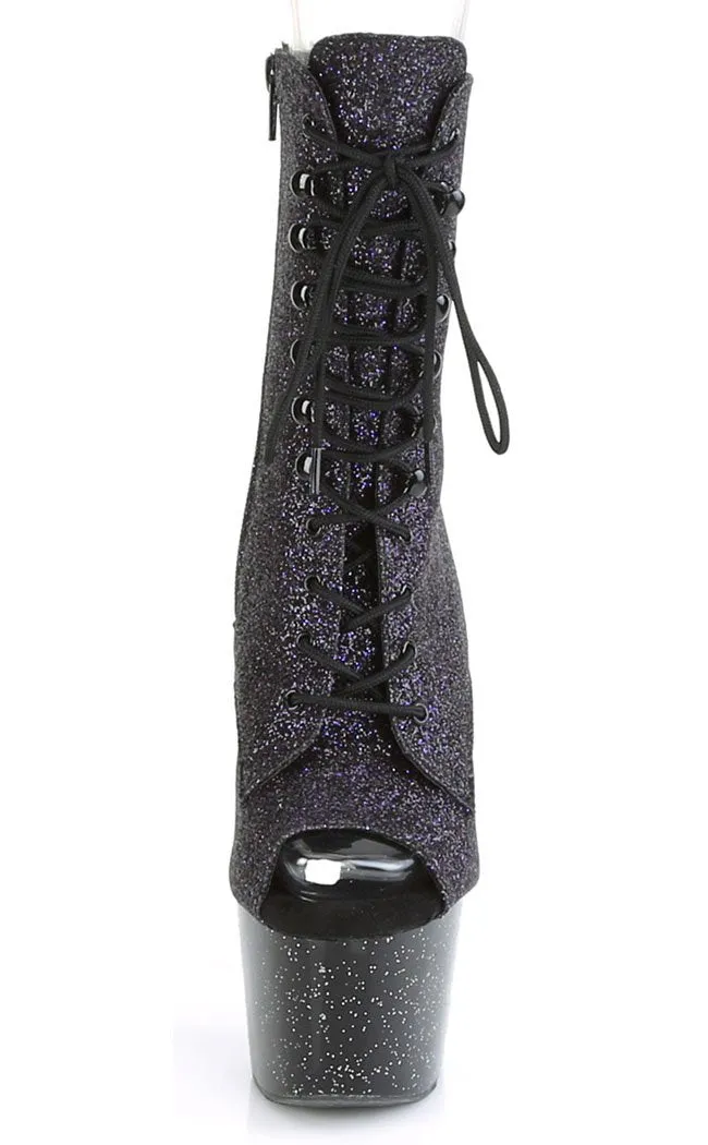 ADORE-1021MG Purple Glitter Peeptoe Ankle Boots