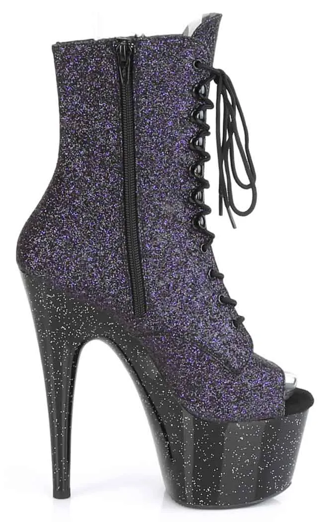 ADORE-1021MG Purple Glitter Peeptoe Ankle Boots