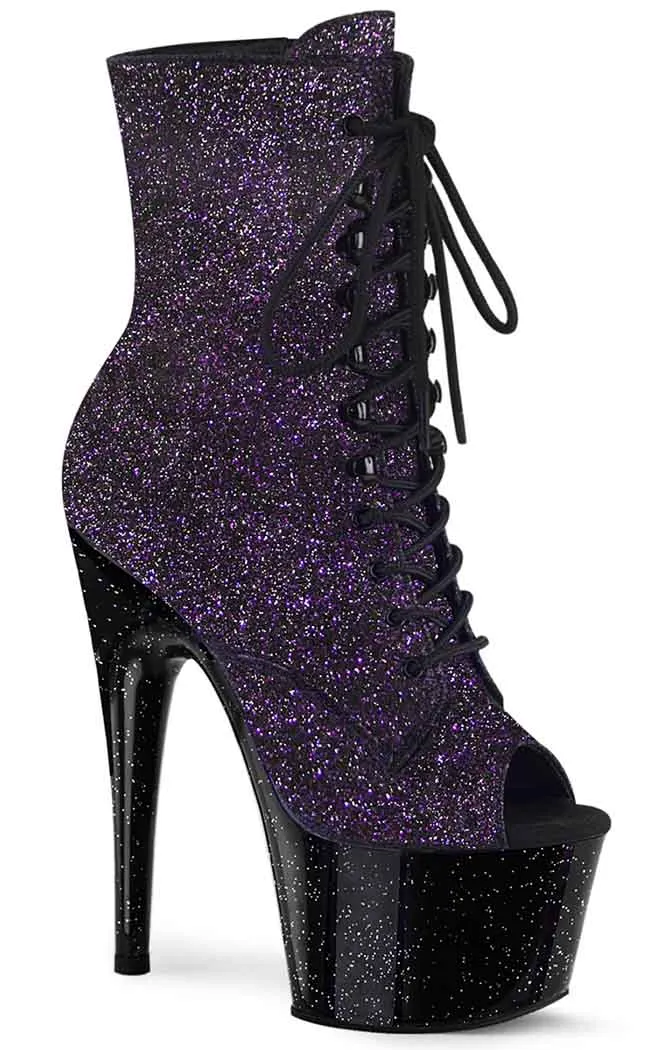 ADORE-1021MG Purple Glitter Peeptoe Ankle Boots