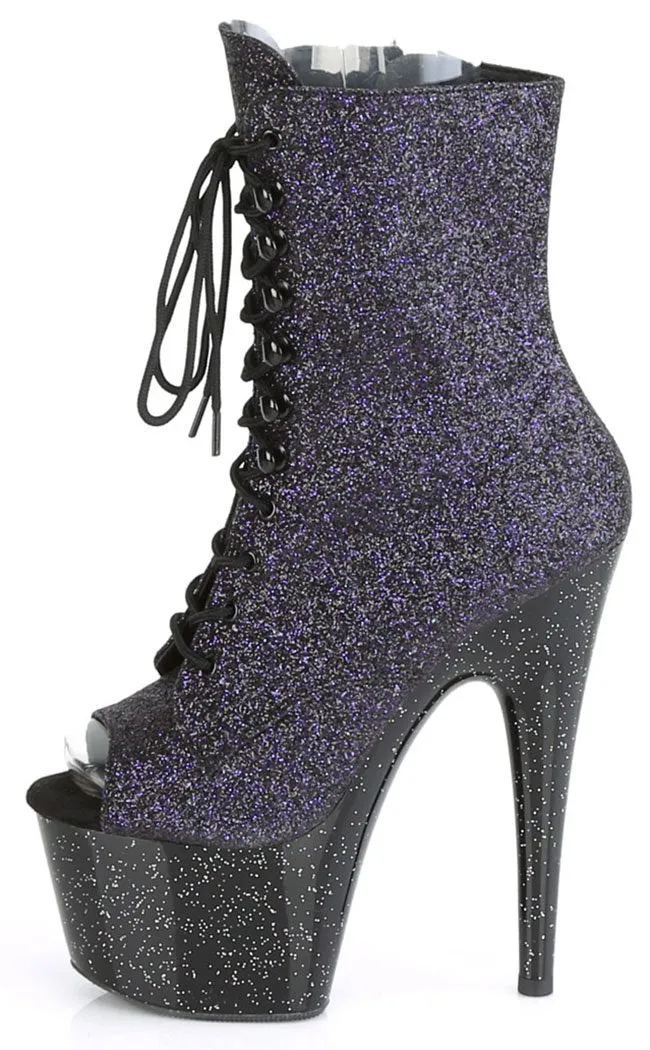 ADORE-1021MG Purple Glitter Peeptoe Ankle Boots