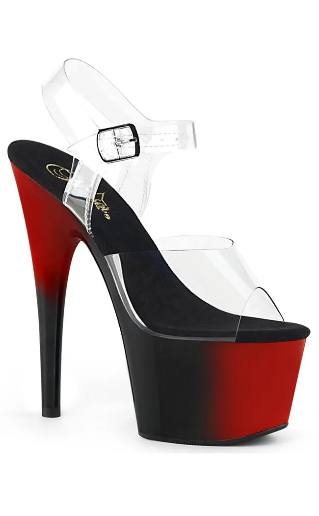 ADORE-708BR Clear & Red Black Ombre Heels