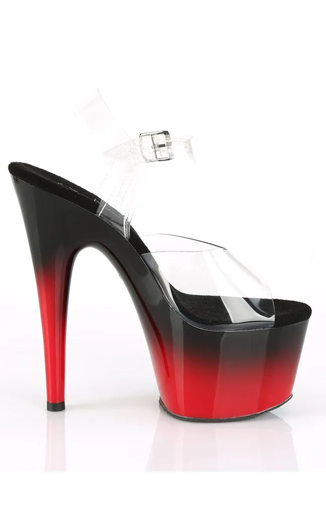 ADORE-708BR-H Clear & Red Black Ombre Heels