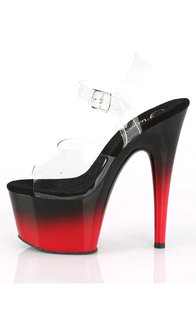 ADORE-708BR-H Clear & Red Black Ombre Heels