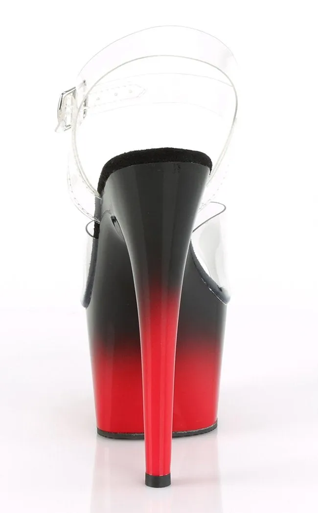 ADORE-708BR-H Clear & Red Black Ombre Heels