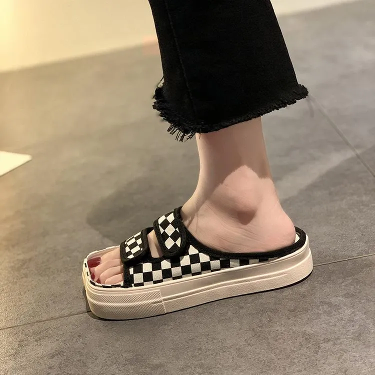 Aesthetic Printed Canvas Flat Sole Summer Slippers