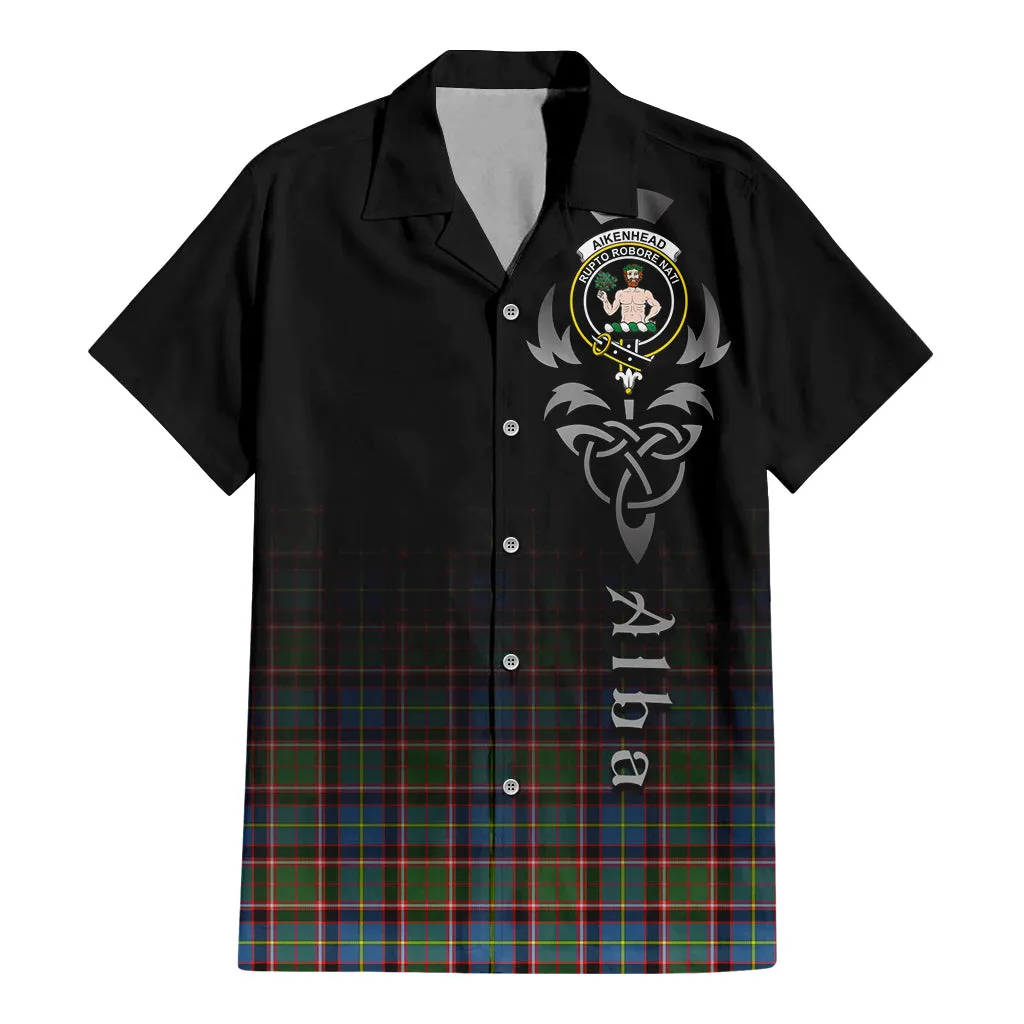 Aikenhead Tartan Short Sleeve Button Up Shirt Featuring Alba Gu Brath Family Crest Celtic Inspired