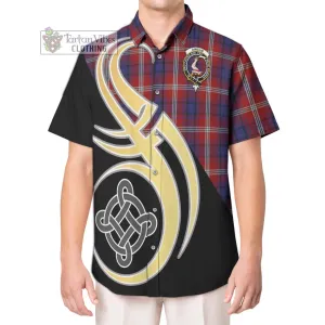 Ainslie Tartan Short Sleeve Button Shirt with Family Crest and Celtic Symbol Style