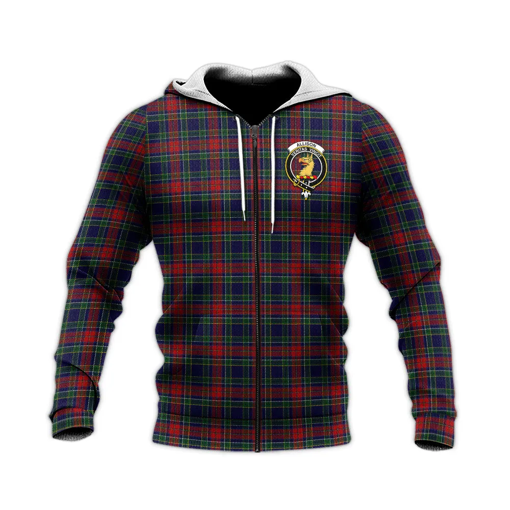 Allison Red Tartan Knitted Hoodie with Family Crest