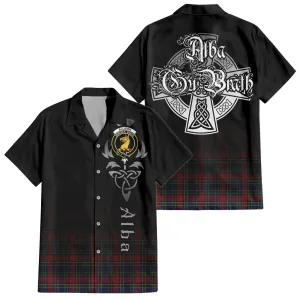 Allison Red Tartan Short Sleeve Button Up Shirt Featuring Alba Gu Brath Family Crest Celtic Inspired