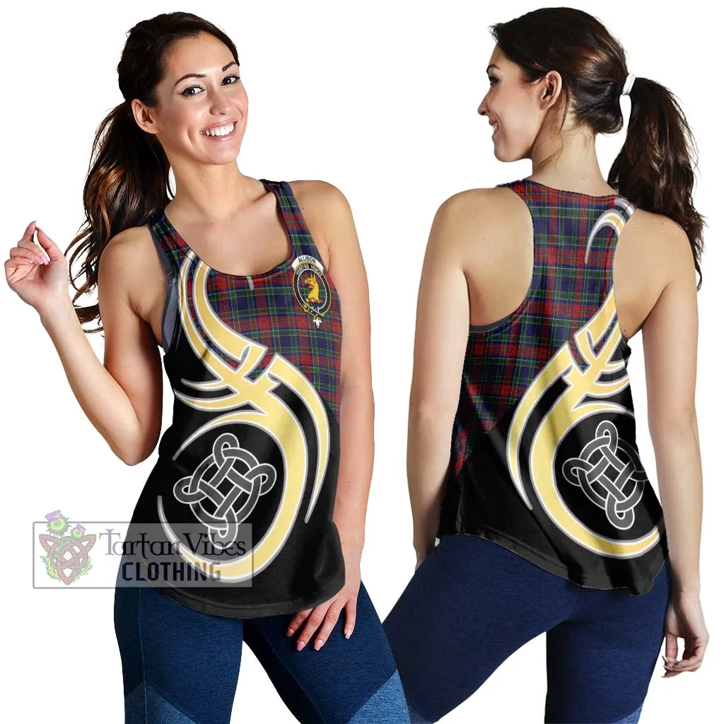 Allison Red Tartan Women's Racerback Tanks with Family Crest and Celtic Symbol Style