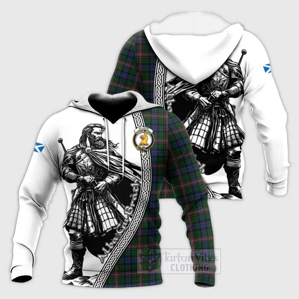 Allison Tartan Clan Crest Knitted Hoodie with Highlander Warrior Celtic Style