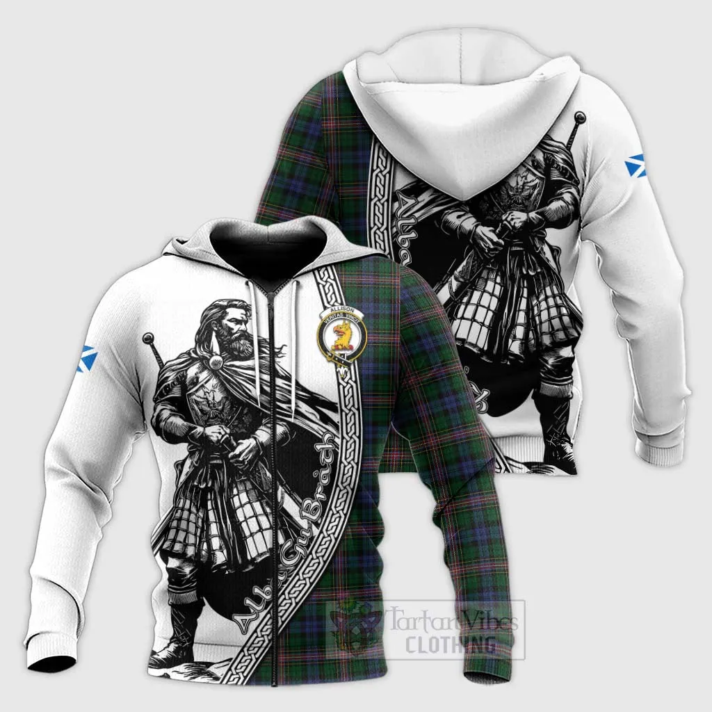 Allison Tartan Clan Crest Knitted Hoodie with Highlander Warrior Celtic Style