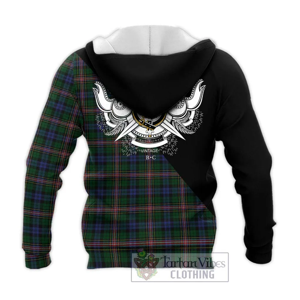 Allison Tartan Knitted Hoodie with Family Crest and Military Logo Style