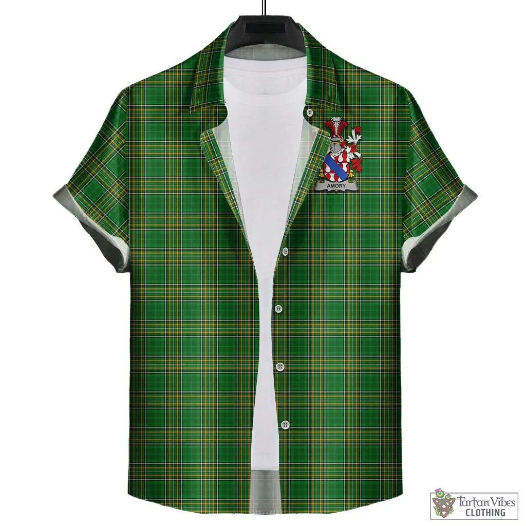 Amory Irish Clan Tartan Short Sleeve Button Up with Coat of Arms