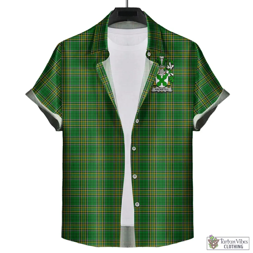 Ancketill Irish Clan Tartan Short Sleeve Button Up with Coat of Arms