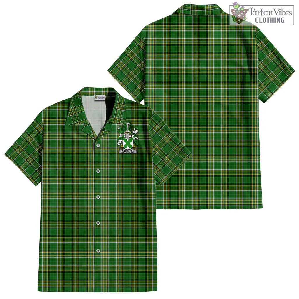 Ancketill Irish Clan Tartan Short Sleeve Button Up with Coat of Arms