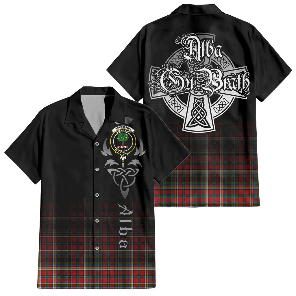 Anderson of Arbrake Tartan Short Sleeve Button Up Shirt Featuring Alba Gu Brath Family Crest Celtic Inspired