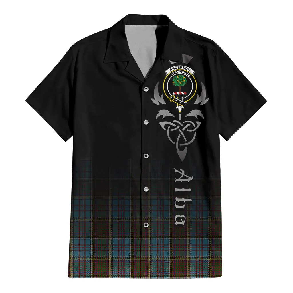 Anderson Tartan Short Sleeve Button Up Shirt Featuring Alba Gu Brath Family Crest Celtic Inspired