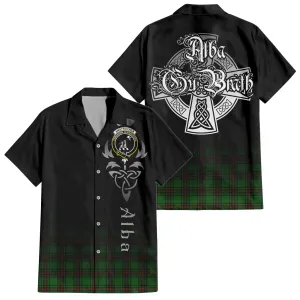 Anstruther Tartan Short Sleeve Button Up Shirt Featuring Alba Gu Brath Family Crest Celtic Inspired