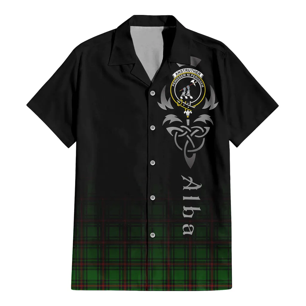 Anstruther Tartan Short Sleeve Button Up Shirt Featuring Alba Gu Brath Family Crest Celtic Inspired