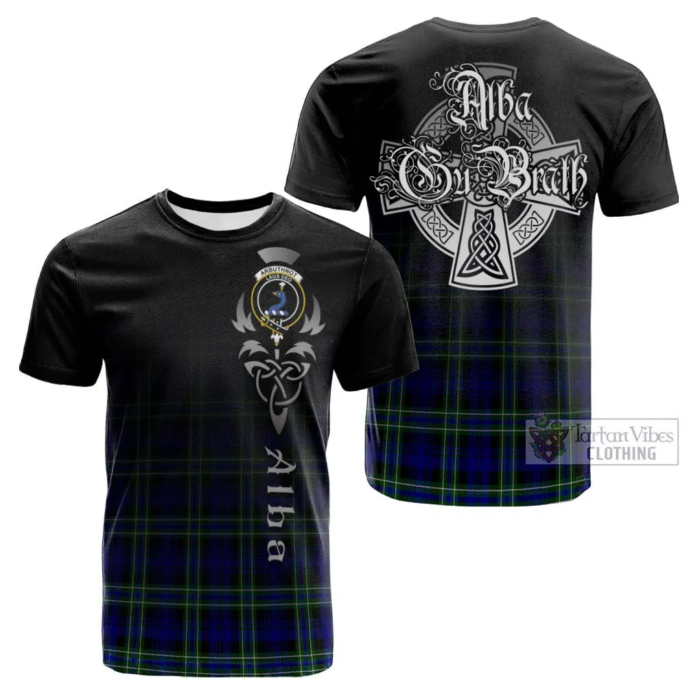 Arbuthnot Modern Tartan Cotton T-shirt Featuring Alba Gu Brath Family Crest Celtic Inspired