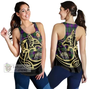 Armstrong Modern Tartan Women's Racerback Tanks with Family Crest Celtic Wolf Style