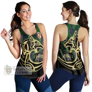 Armstrong Tartan Women's Racerback Tanks with Family Crest Celtic Wolf Style