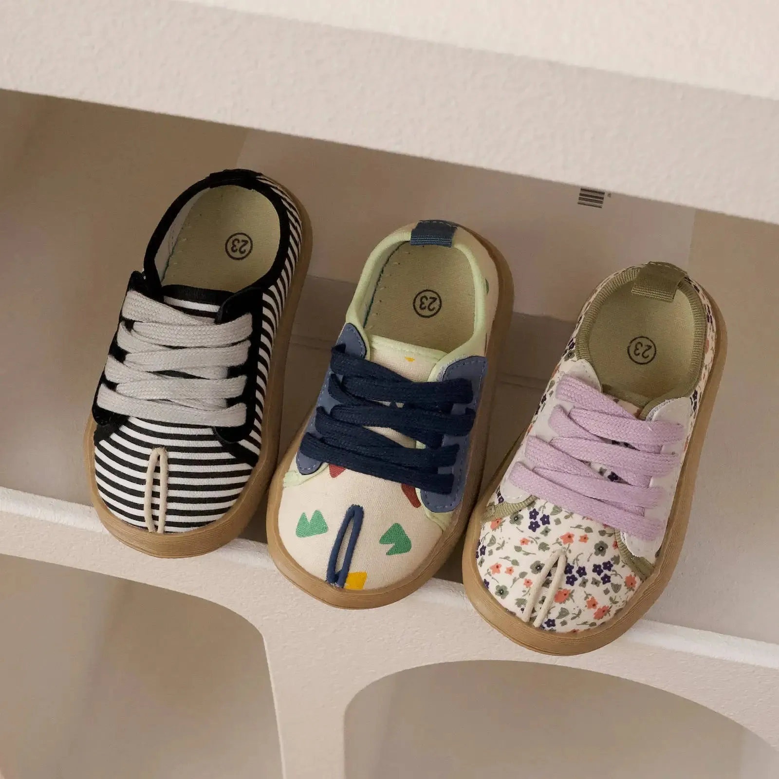 ARWEN AJH 2024 New Baby Canvas Shoes Children Fashion Spring School Sneakers Boys Stripes Print Shoes Girls Florals Princess Canvas Shoes