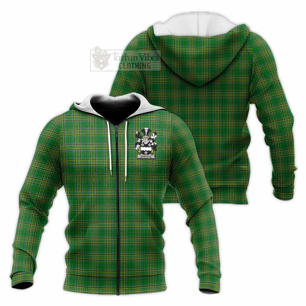 Ashfield Irish Clan Tartan Knitted Hoodie with Coat of Arms