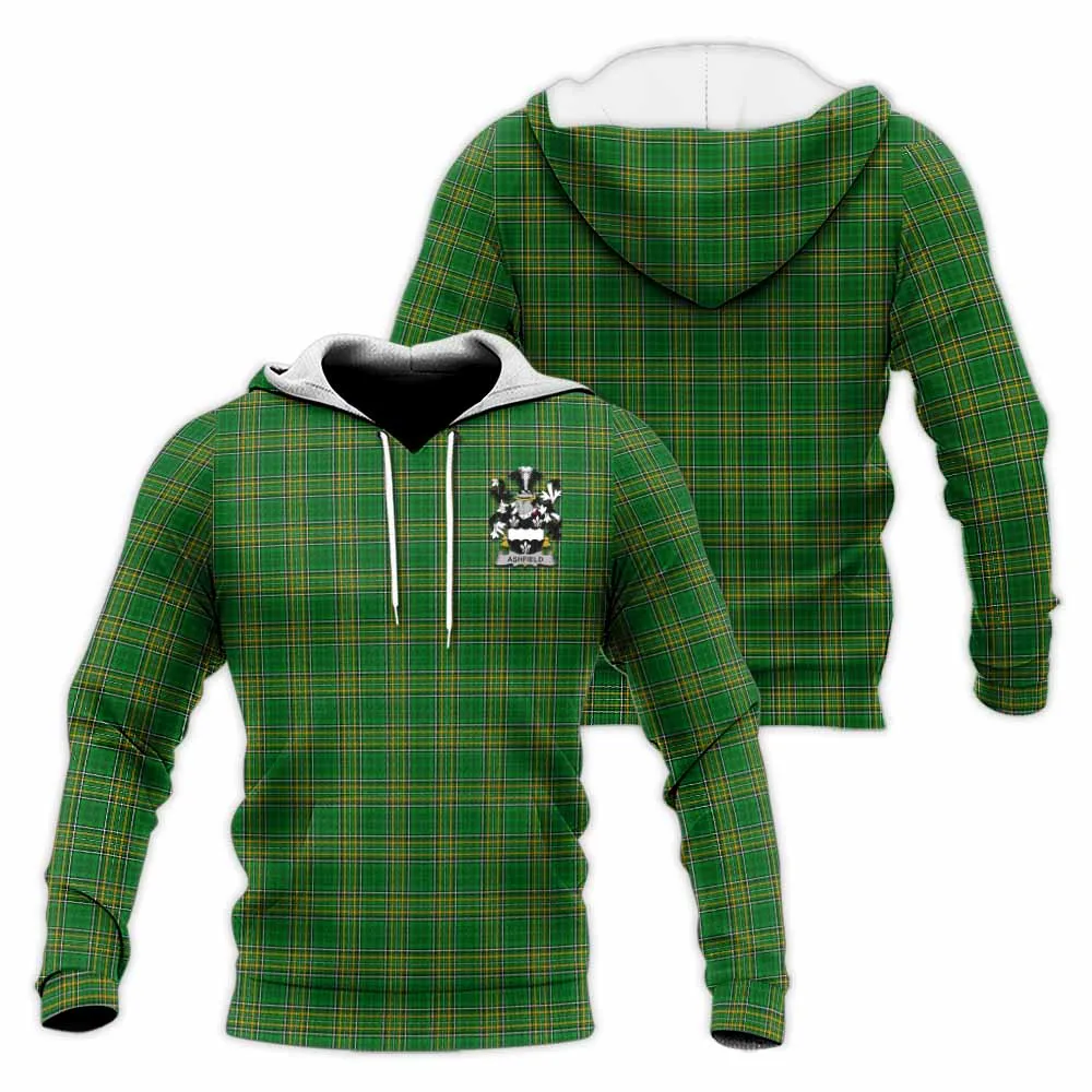 Ashfield Irish Clan Tartan Knitted Hoodie with Coat of Arms