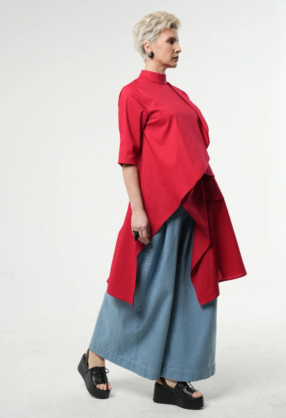 Asymmetric Tunic Shirt In Red