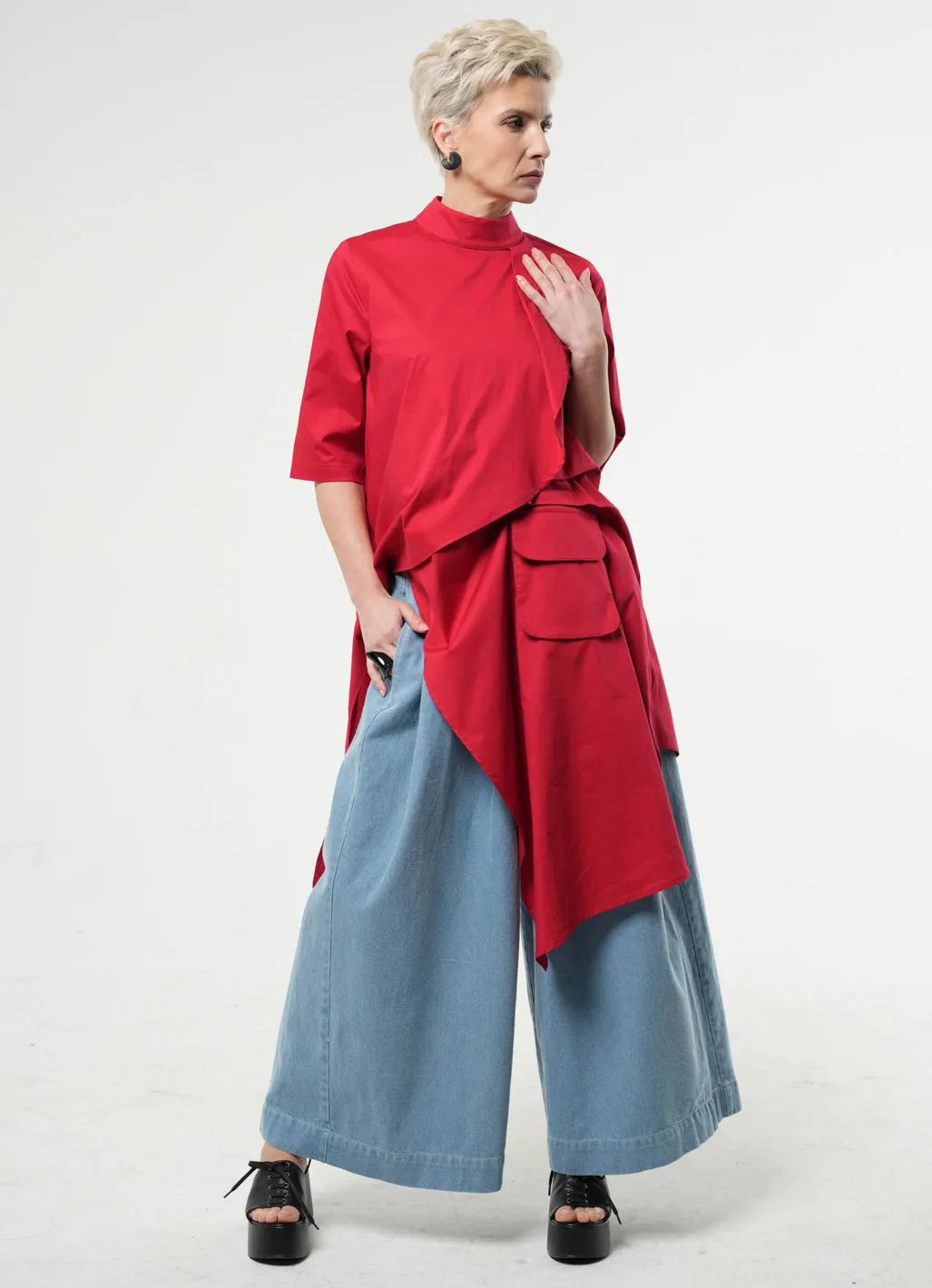 Asymmetric Tunic Shirt In Red