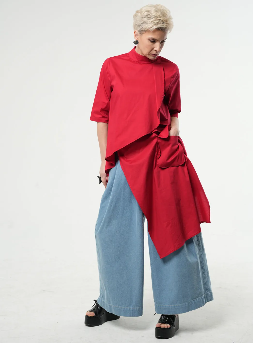 Asymmetric Tunic Shirt In Red