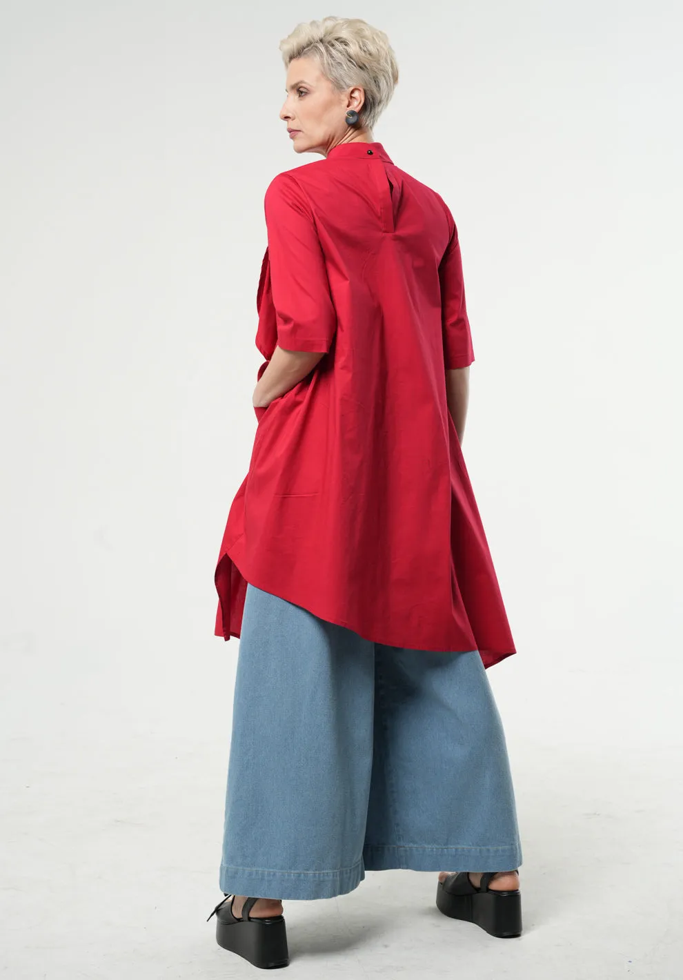 Asymmetric Tunic Shirt In Red