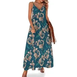 Australian Kangaroo Green Spaghetti Strap Ankle-Length Dress Long dress