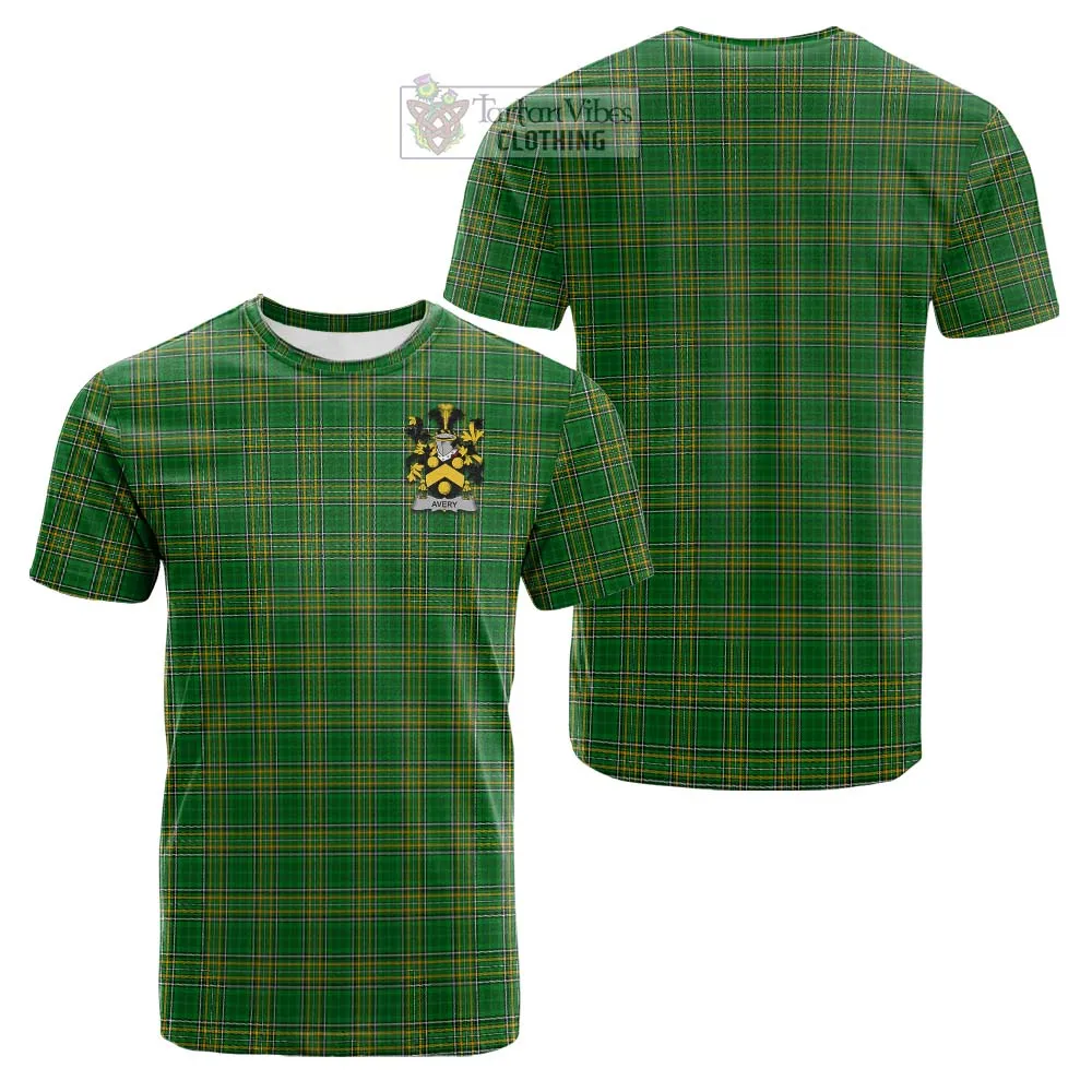 Avery Irish Clan Tartan Cotton T-shirt with Coat of Arms