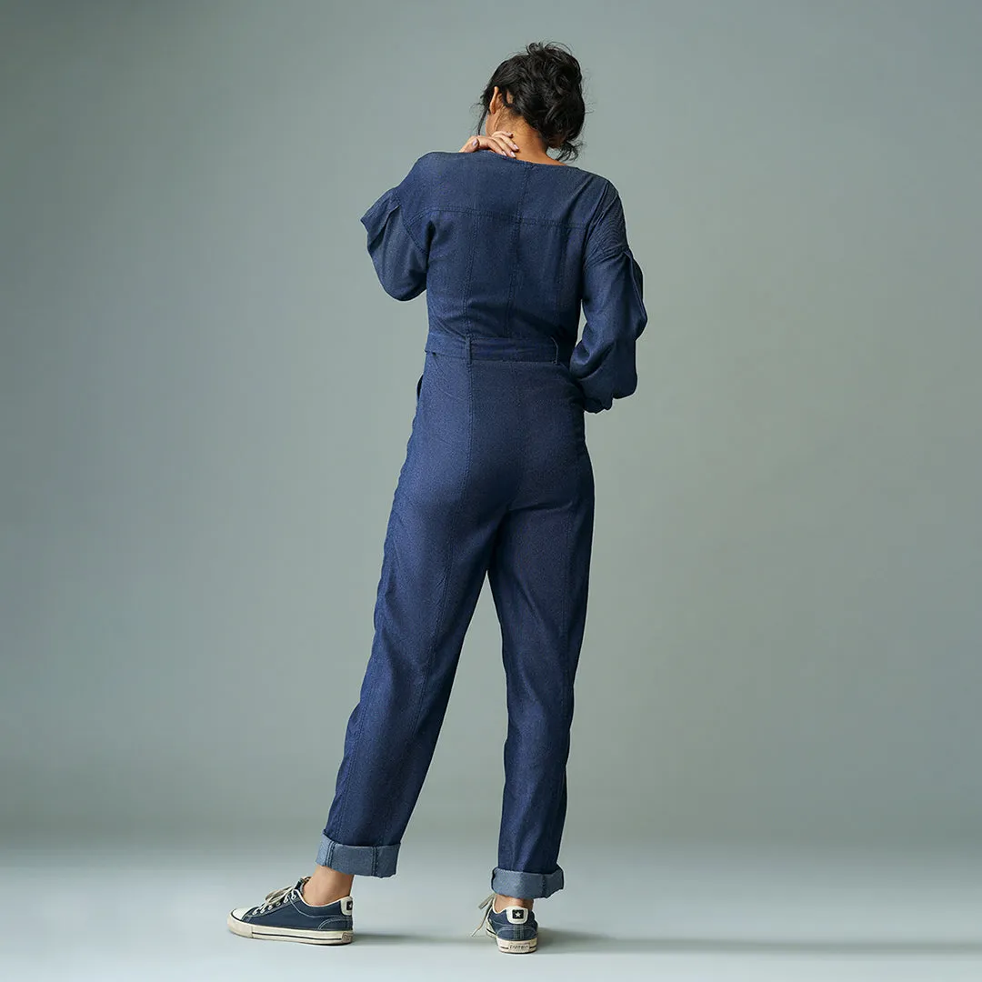 B77 Women's Full Sleeves Jumpsuit In Eco Denim