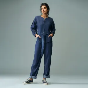 B77 Women's Full Sleeves Jumpsuit In Eco Denim